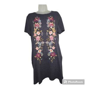 Umgee USA Womens Embroidered Pocket Dress Medium Navy Heather EUC Spring Easter